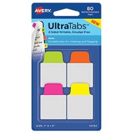 Avery-Dennison 74762 Ultra Tabs Repositionable Tabs; Green; Orange; Pink & Yellow - 1 X 1.5 In.